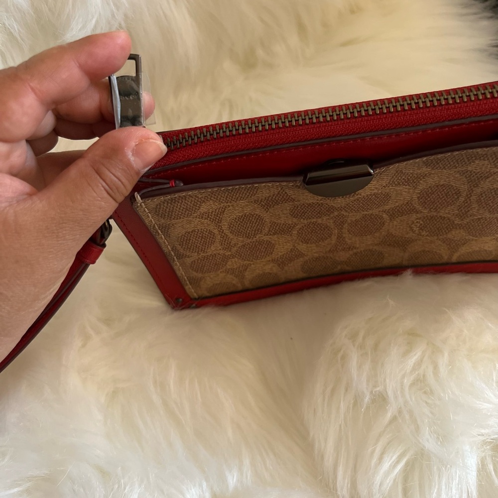Coach Red and Brown Signature Wristlet - Picture 5 of 7